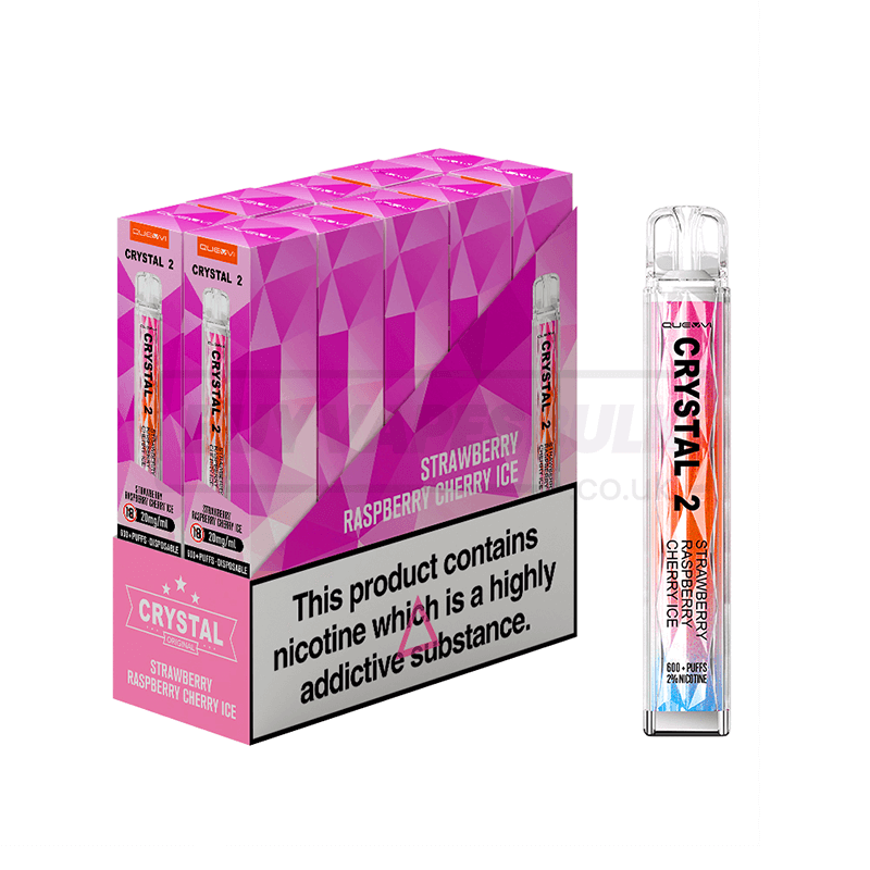 Strawberry Raspberry Cherry Ice QUEVVI Crystal Bar 2 600 Puff Disposable Vape 10 Pack