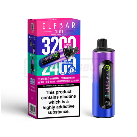 Purple Edition Elf Bar 4 in 1 Puff Disposable Vape 5 Pack