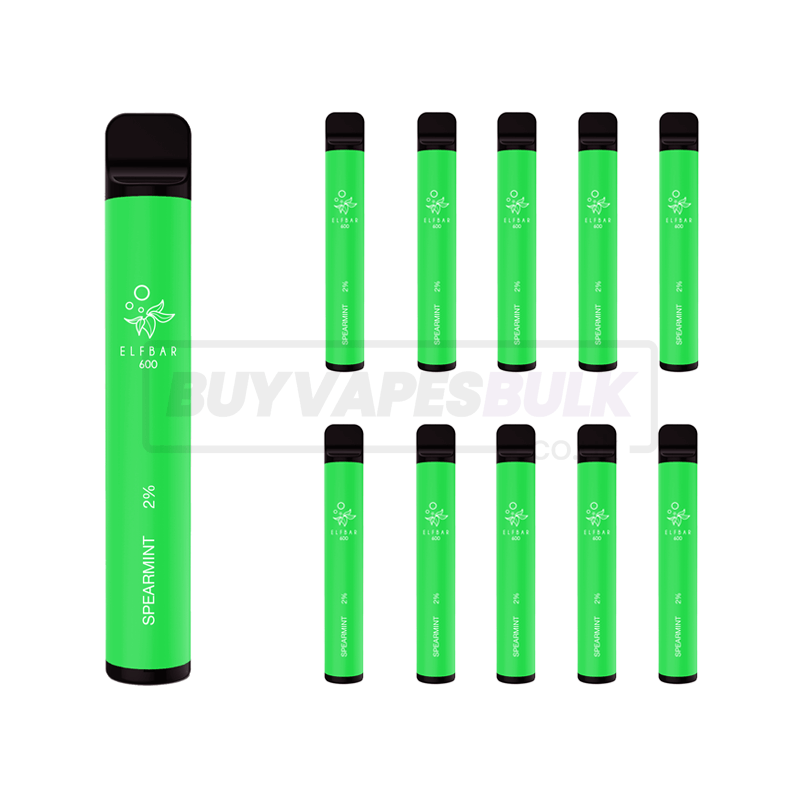 Spearmint Elf Bar 600 Puff Disposable Vape 10 Pack Buy Vapes Bulk