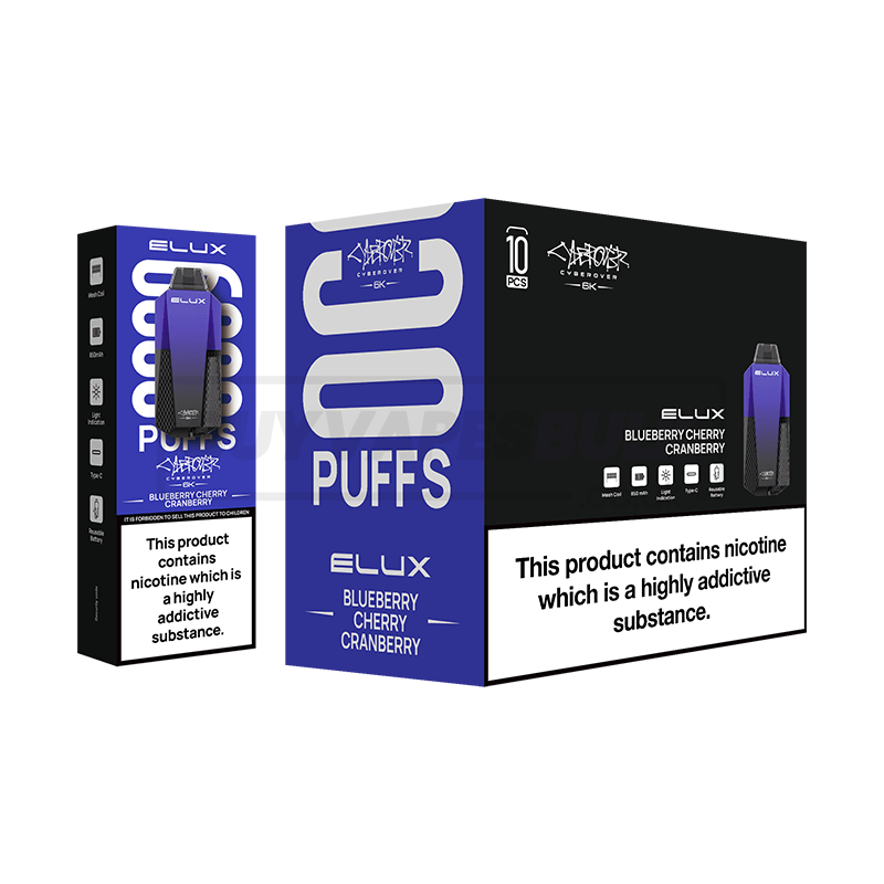 Blueberry Cherry Cranberry Elux Cyberover 6K Puff Disposable Vape 10 Pack