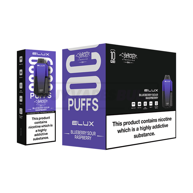 Blueberry Sour Raspberry Elux Cyberover 6K Puff Disposable Vape 10 Pack