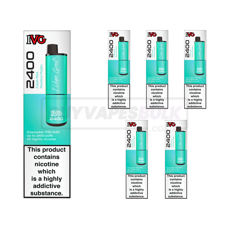 Fresh Mint / Menthol Mojito IVG 2400 Puff Disposable Vape 5 Pack – Buy ...