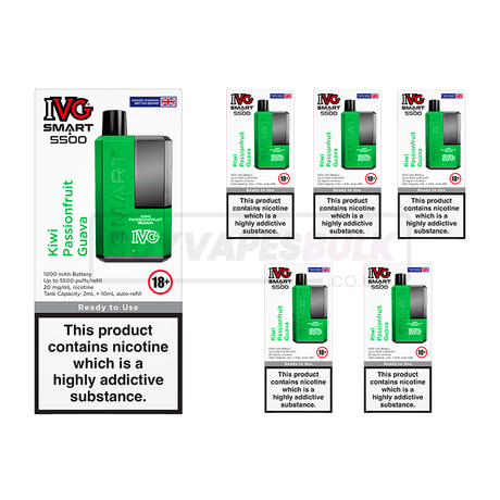 Kiwi Passionfruit Guava IVG Smart 5500 Puff Disposable Vape 5 Pack