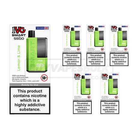 Lemon Lime IVG Smart 5500 Puff Disposable Vape 5 Pack