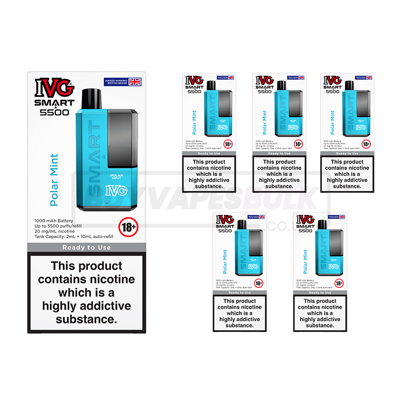 Polar Mint IVG Smart 5500 Puff Disposable Vape 5 Pack