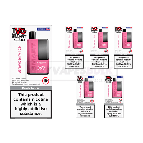 Strawberry Ice IVG Smart 5500 Puff Disposable Vape 5 Pack