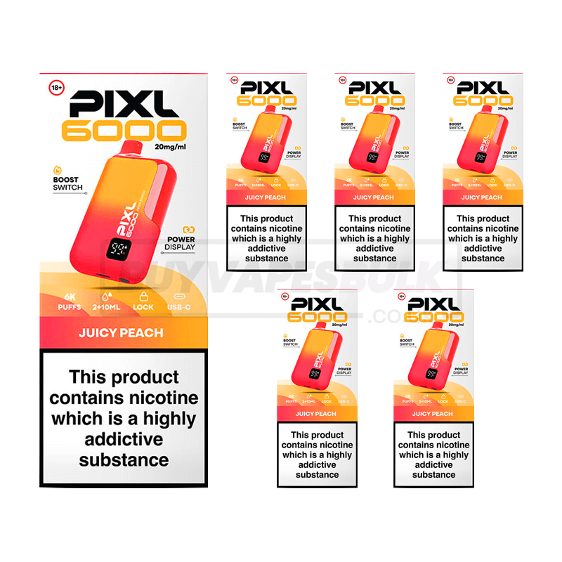 Juicy Peach Pixl 6000 Puff Disposable Vape 5 Pack